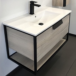 Comforty Тумба с раковиной Бонн 90 (Quadro) подвесная дуб дымчатый – фотография-2